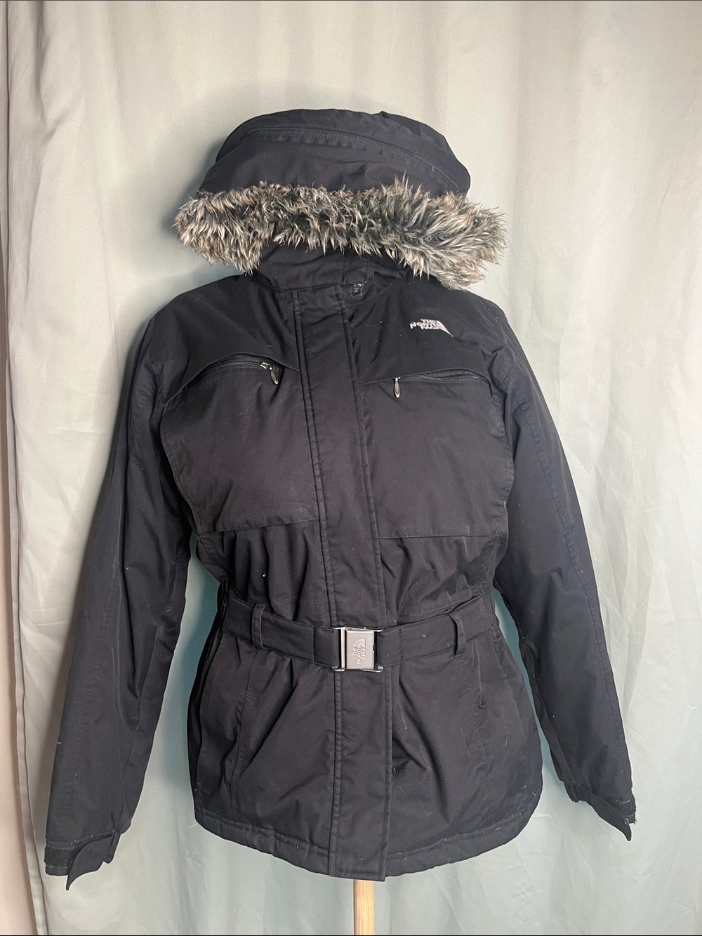 The North Face Hyvent Women's Black Hooded Ski Jacket with Faux-Fur Trim